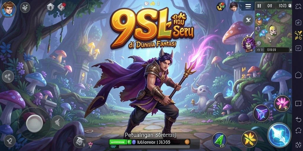 Screenshot gameplay 9SL menunjukkan eksplorasi menarik di dunia fantasi.