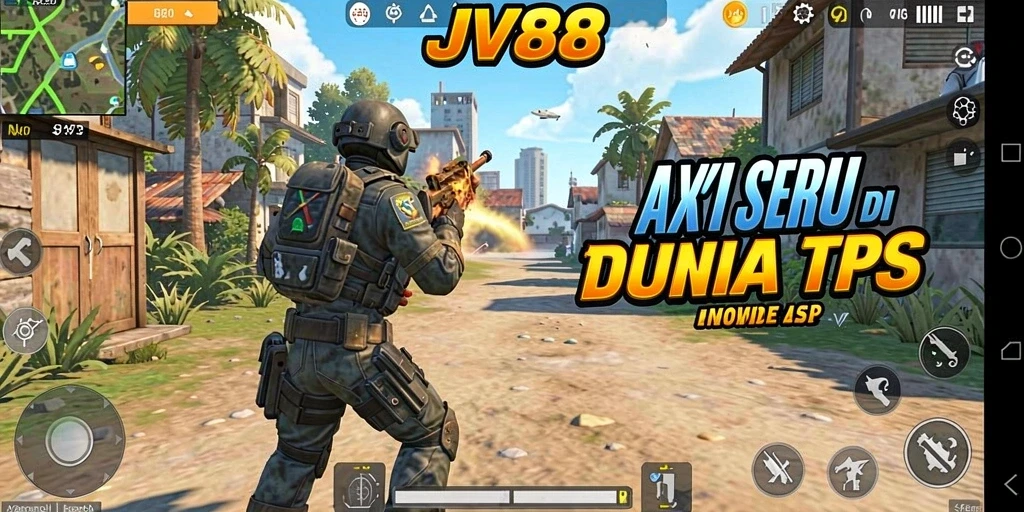 Screenshot utama JV88 menampilkan aksi gameplay seru dalam pertarungan TPS.
