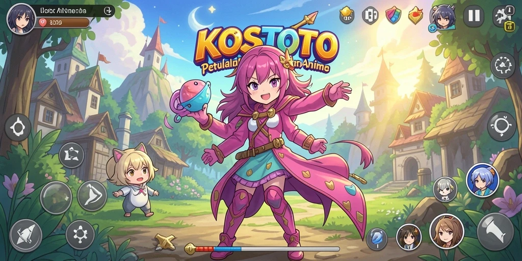 Menampilkan gameplay seru karakter KOSTOTO dalam dunia anime.