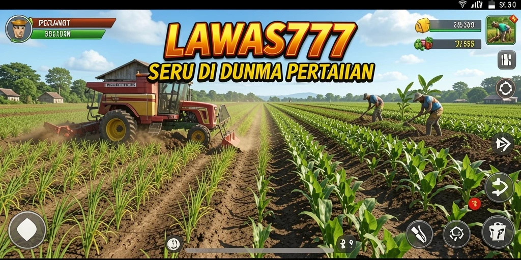 Tangkapan layar dari gameplay LAWAS777, menampilkan kebun yang rimbun dan tanaman subur.