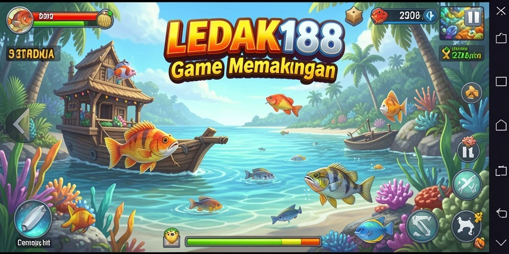 Screenshot gameplay LEDAK188 menunjukkan aksi seru memancing berbagai jenis ikan.