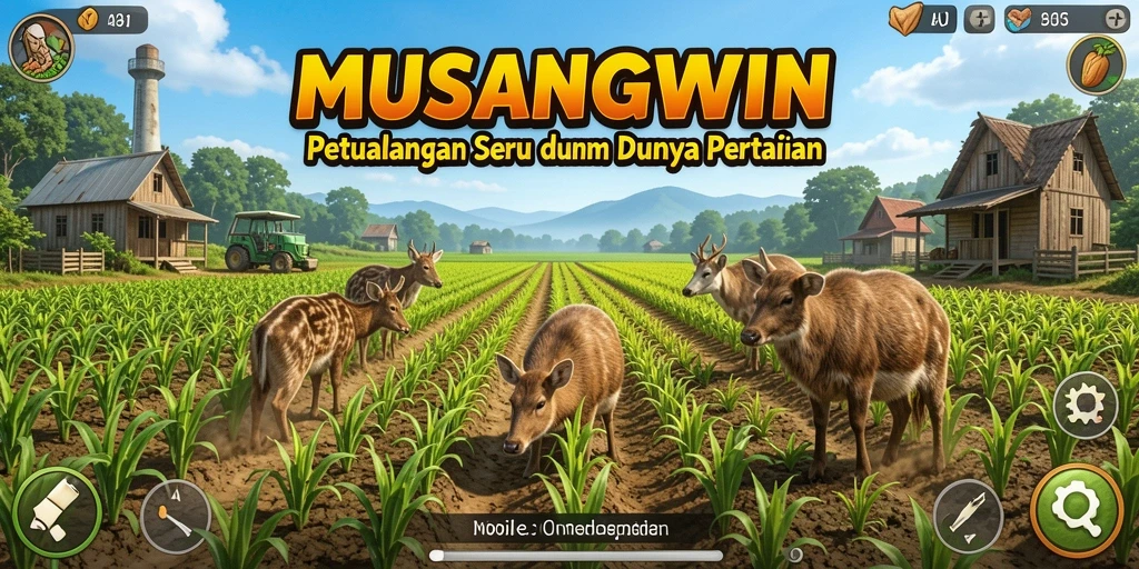 Tampilan menarik dari gameplay <strong>MUSANGWIN</strong> saat bertani dan merawat hewan.