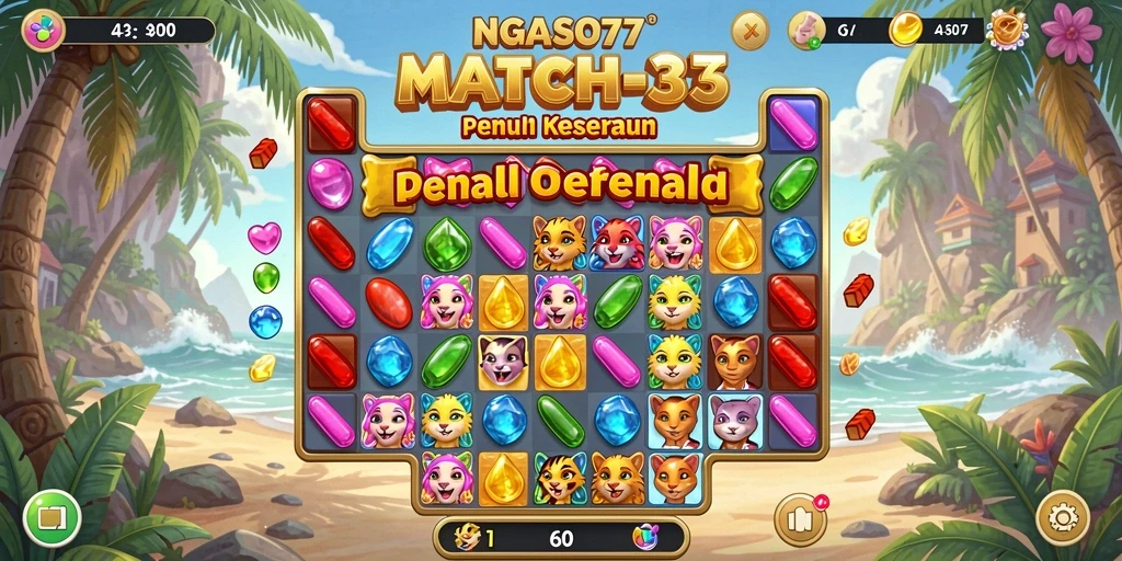 Screenshot gameplay NGASO77 yang menunjukkan momen mencocokkan permata.