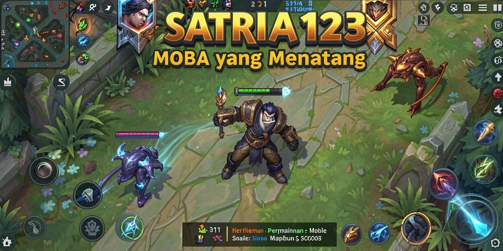 Tampilan seru dari gameplay MOBA SATRIA123 yang mendebarkan.