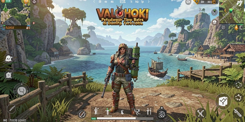 Screenshot VALOHOKI menampilkan aksi petualangan di dunia terbuka yang luas.
