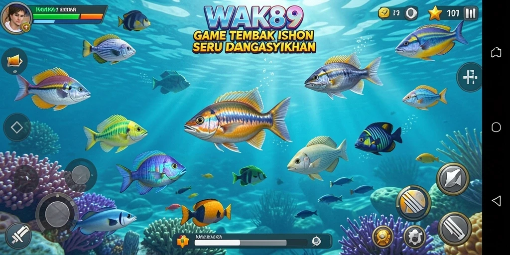 Gameplay seru dalam WAK89 menembak ikan berwarna-warni.