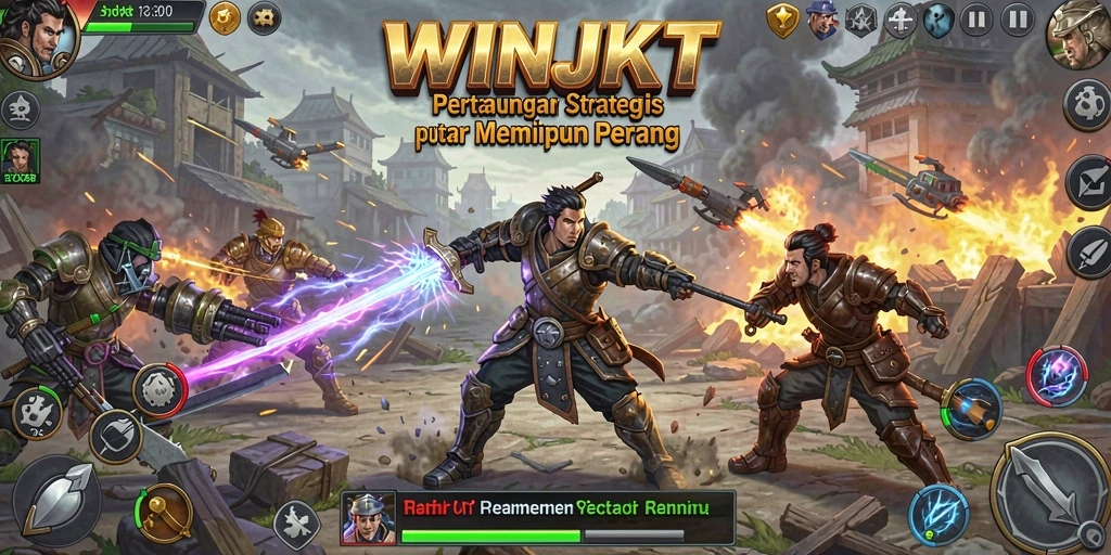 Screenshot dari gameplay WINJKT yang menunjukkan pertempuran strategi yang intens.